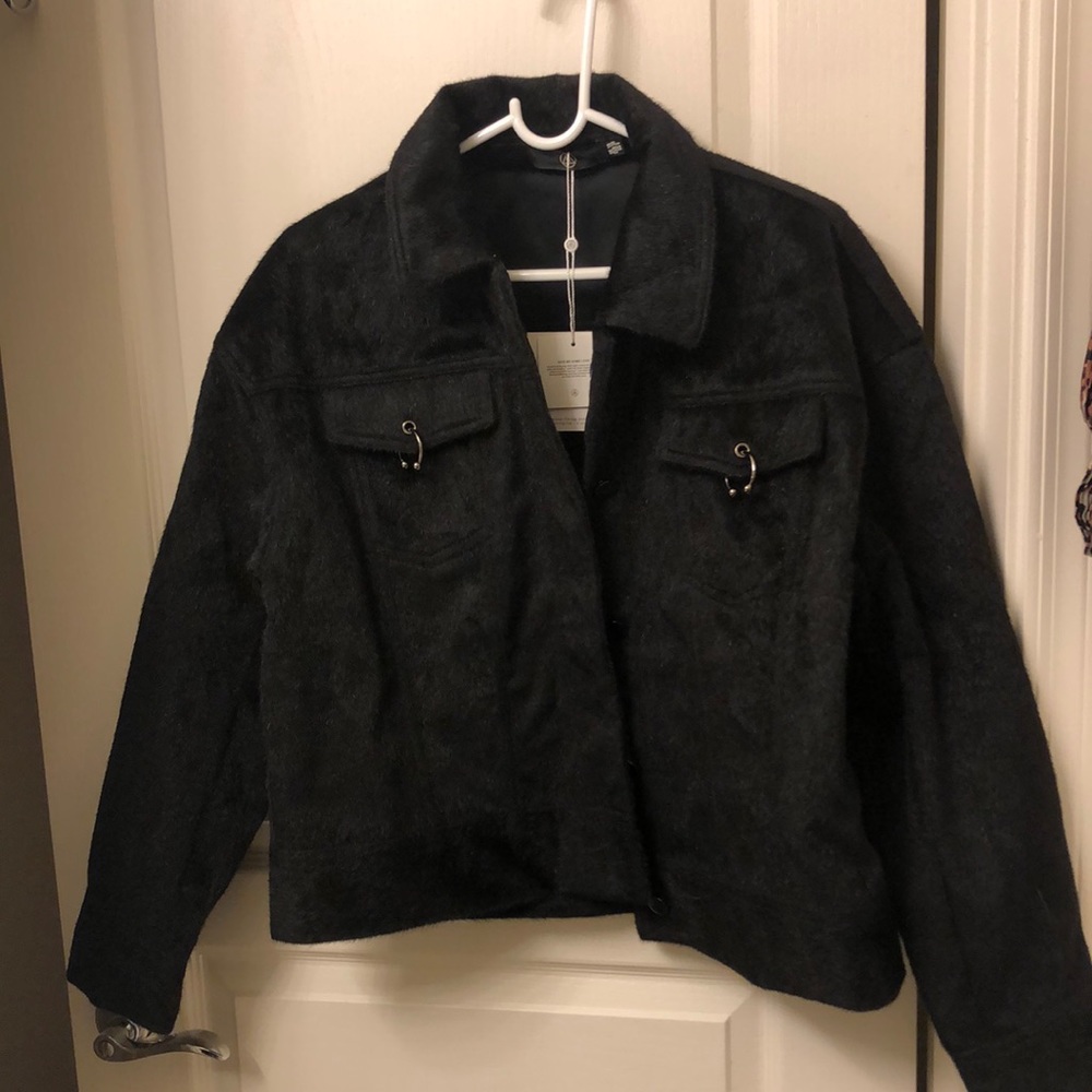 Black Pony hair oversized trucker jacket